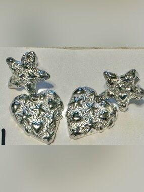 Silver Chansuttpearls Heart Drop Earrings with Star & Heart Detailing